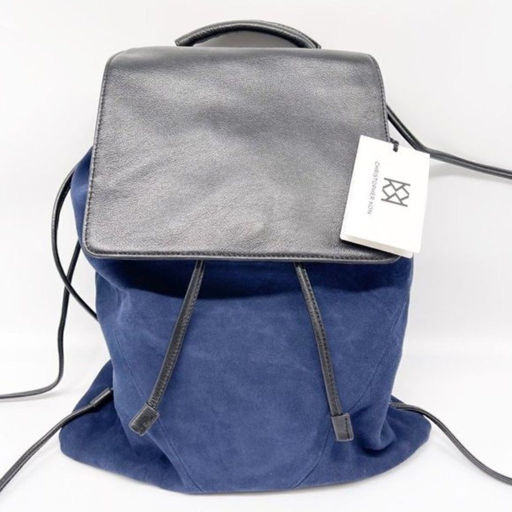 CHRISTOPHER KON Blue Suede Black Leather Backpack 
